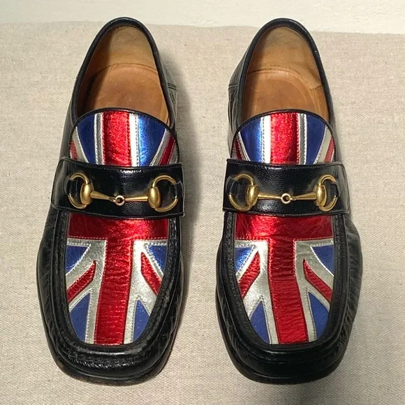 Gucci black brass horsebit union jack uk flag metallic loafers size 5 - Picture 4 of 11